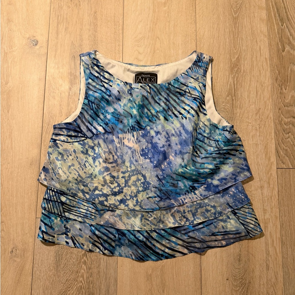 Alex Evenings Abstract Blue Sleeveless Blouse